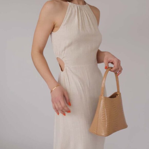 Lucy Paris Linen Blend Side Cut Out Halter Dress L - Picture 3 of 16